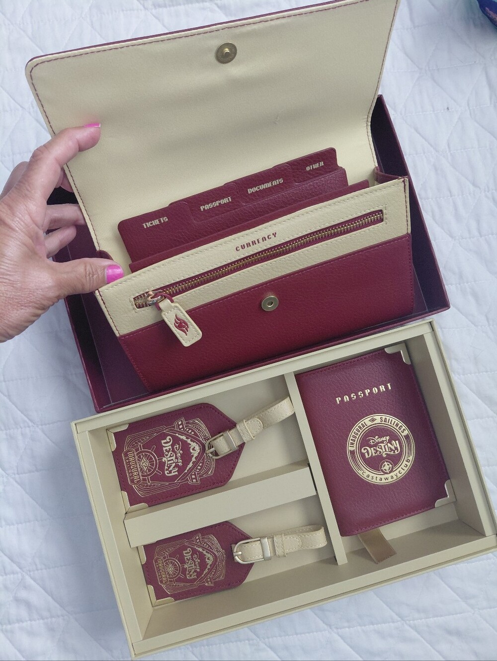 Disney Cruise Line Burgundy & Cream Travel Wallet Set From Inagural Sailing